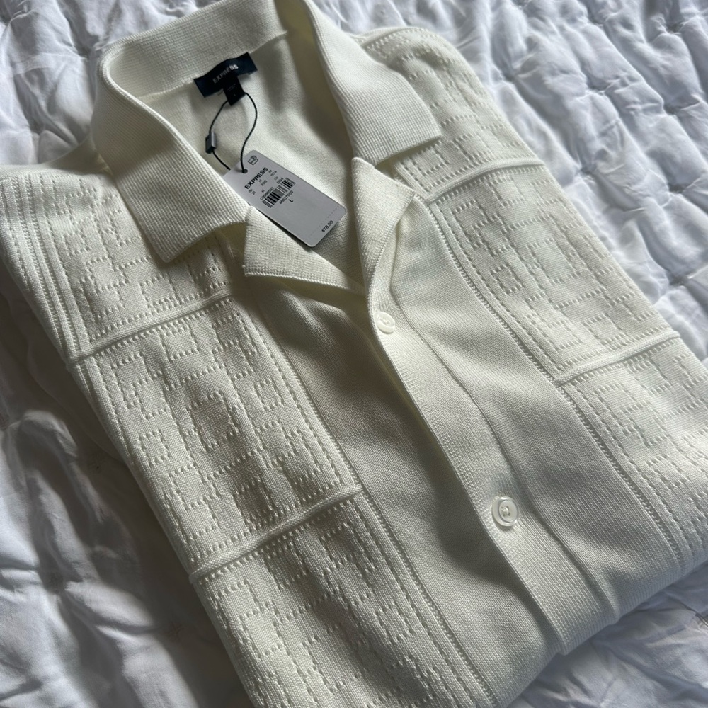 White Textured Button-Up Shirt